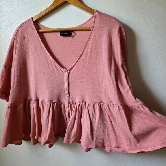 EUC OUT FROM UNDER URBAN OUTFITTERS BLUSH PINK OVERSIZED BABYDOLL TOP SIZE SMALL - Picture 2 of 14